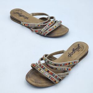 Jellypop Glisten Beaded Strappy Sandals Jeweled Rainbow Multi Size 8